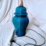 2 blue crackle ceramic desk lamp bases, 1950s