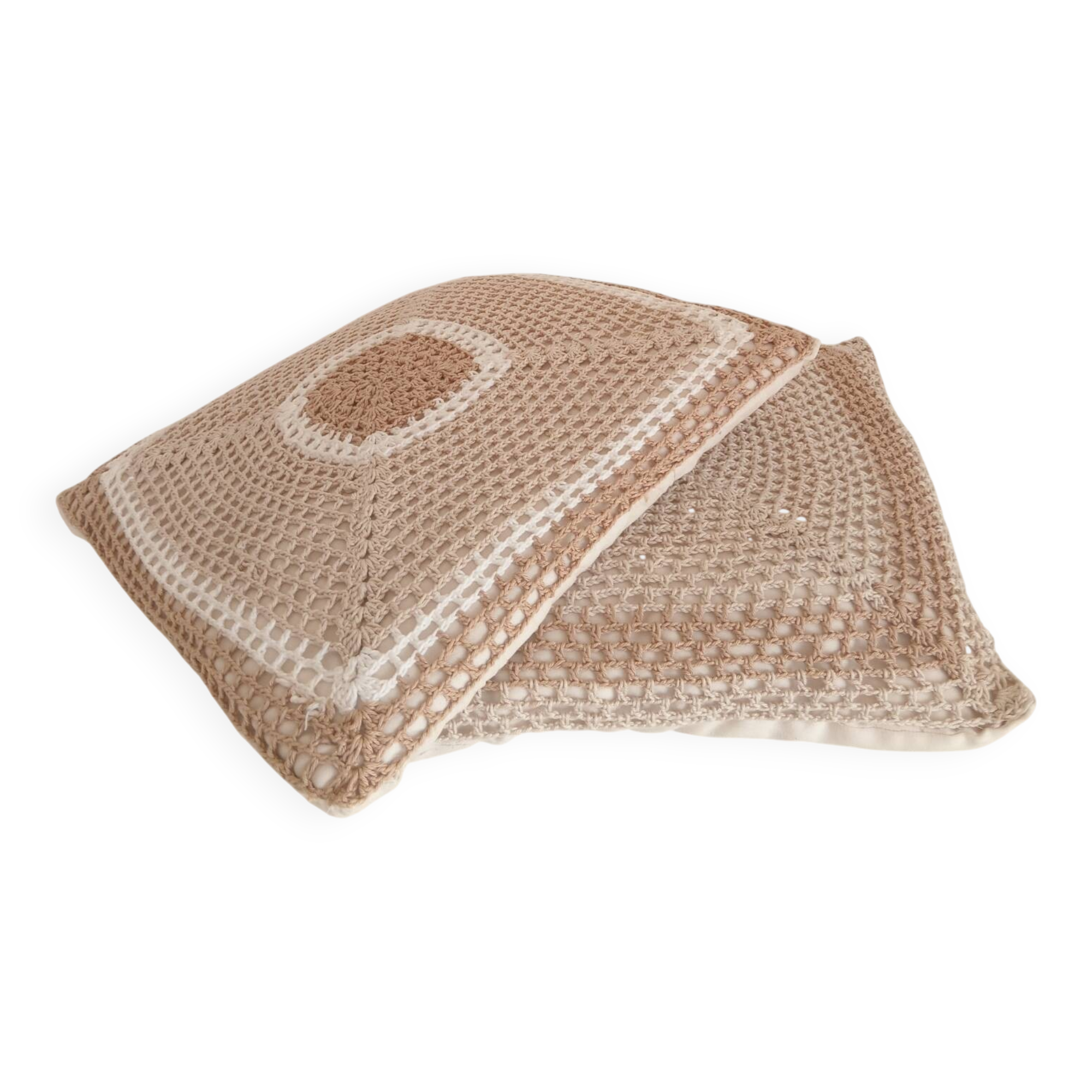 Pair of crocheted cushions