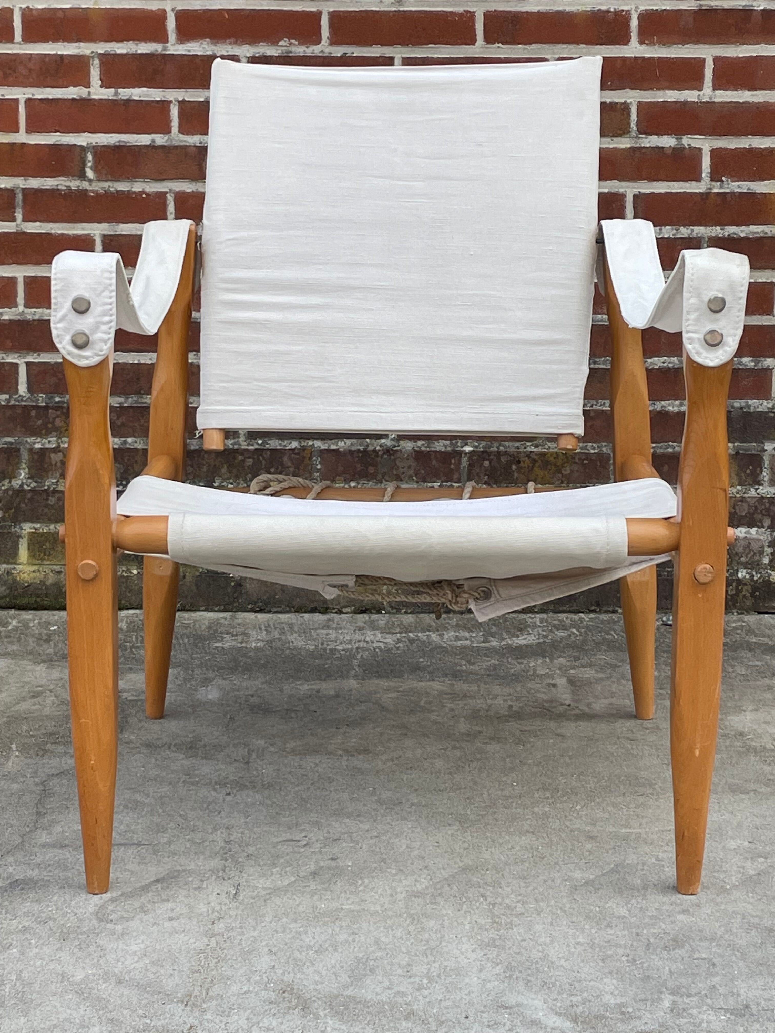 Vintage safari chair 1960s Denmark with canvas minimalist design