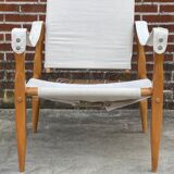 Vintage safari chair 1960s Denmark with canvas minimalist design