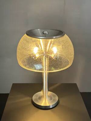 Midcentury space age large glass mushroom table lamprey Temde, 1960s