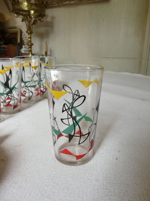 Set of 6 orange glasses in the 1960s