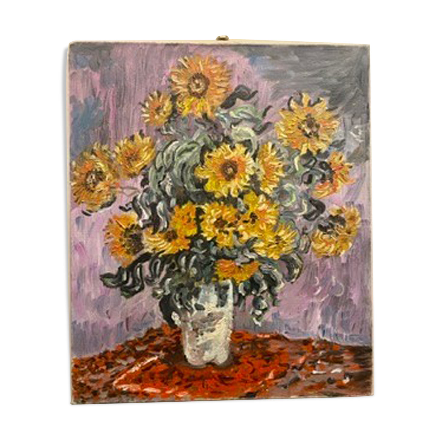 Painting, still life with sunflowers, oil on canvas 60/70