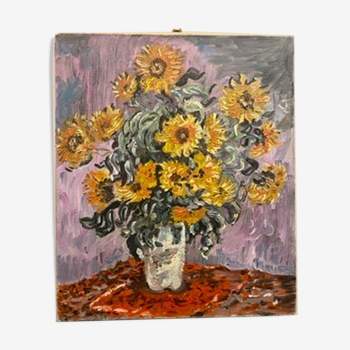 Painting, still life with sunflowers, oil on canvas 60/70