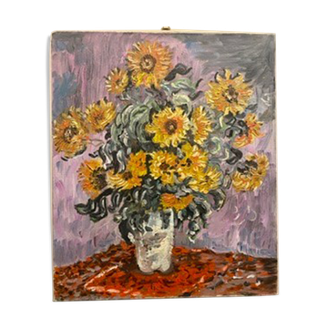 Painting, still life with sunflowers, oil on canvas 60/70