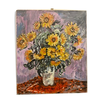 Painting, still life with sunflowers, oil on canvas 60/70