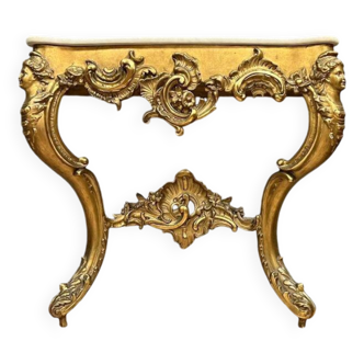 Curved Louis XV console in gilded wood circa 1850