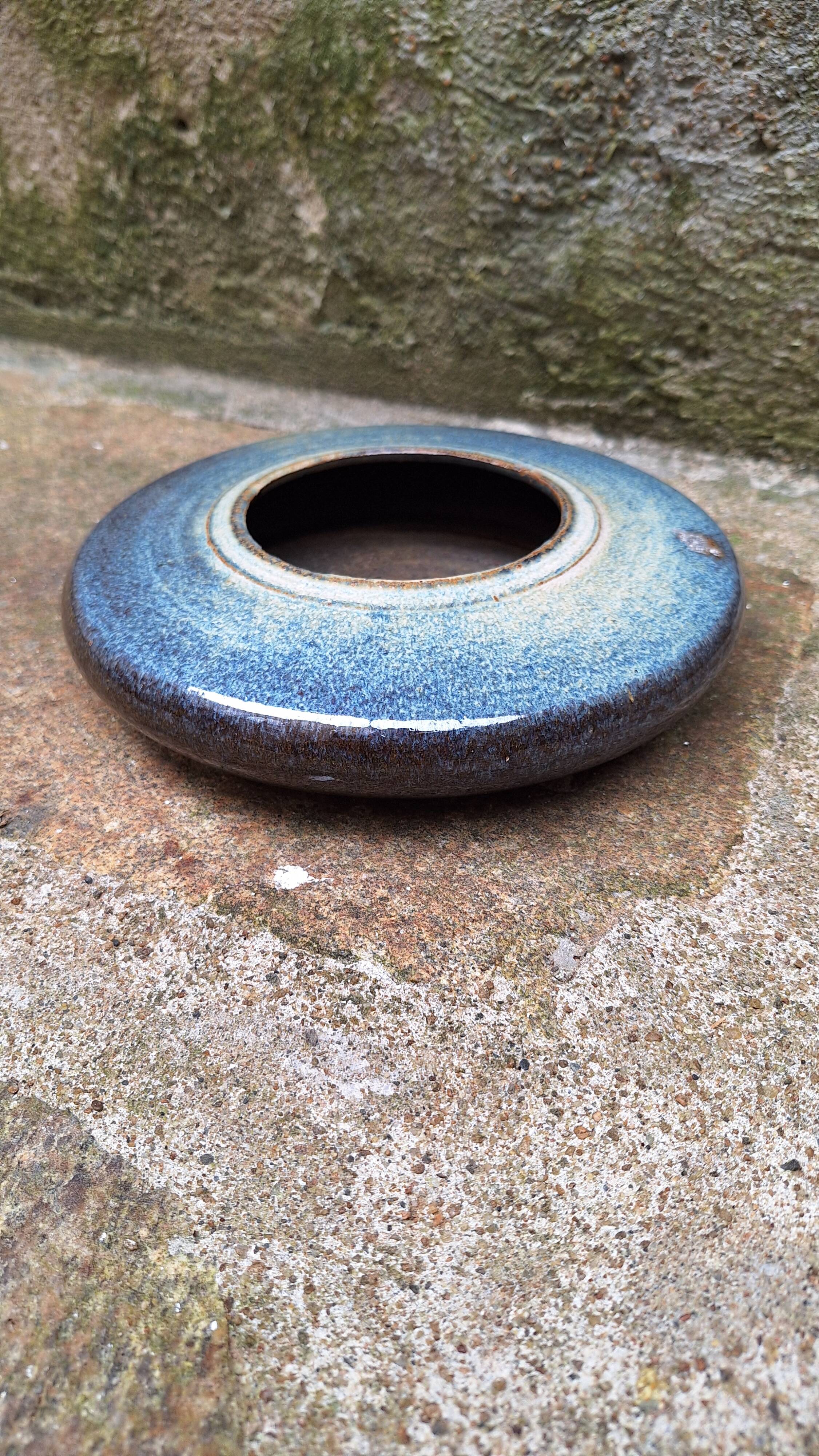 Flat ceramic vase by Nadia and Alain Pinel