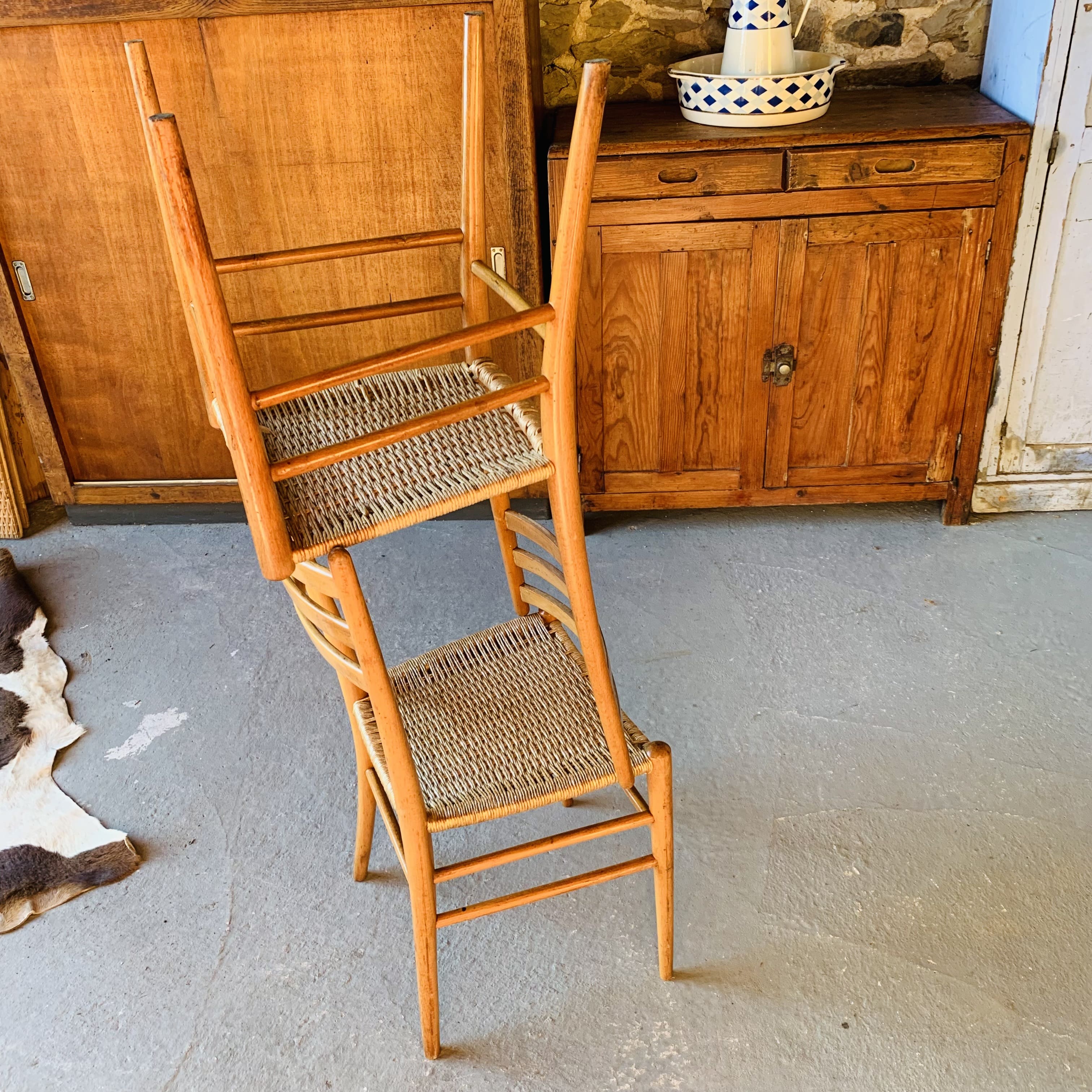 Paire de chaises italienne bois et corde