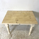 Table, legs light beige, top solid wood raw