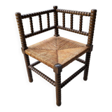 Corner chair in turned oak and canning
