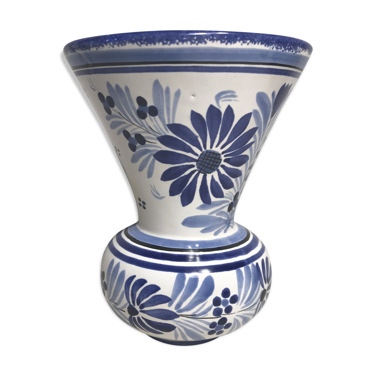 Old QUIMPER HB white & blue France Decoration Vintage ceramic Vase