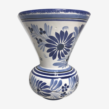 Vase Quimper HB céramique blanc & bleu France décoration vintage