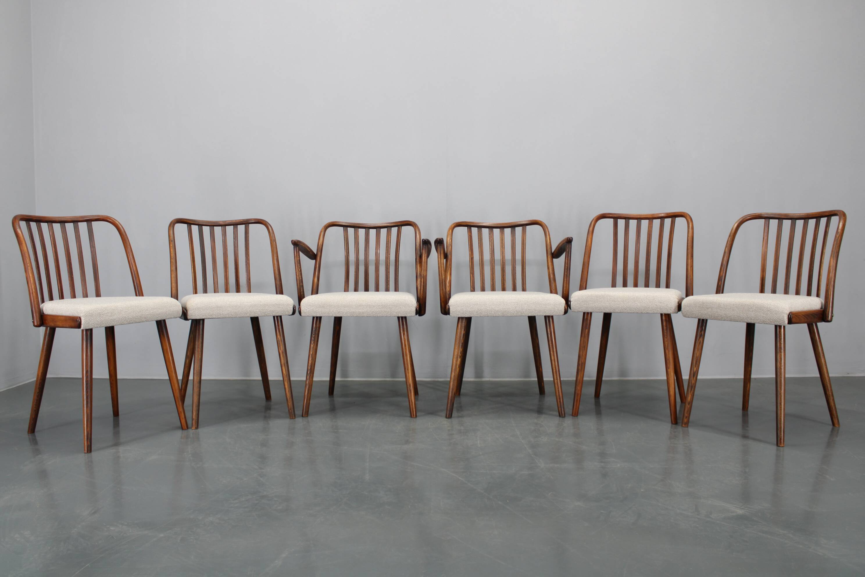 1960s Antonin Suman Set of Six Beech Dining Chairs, Restored