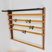 Rare coat rack by Carl Auböck with hat rack, cabinet, brass, walnut and beech, 1950s.