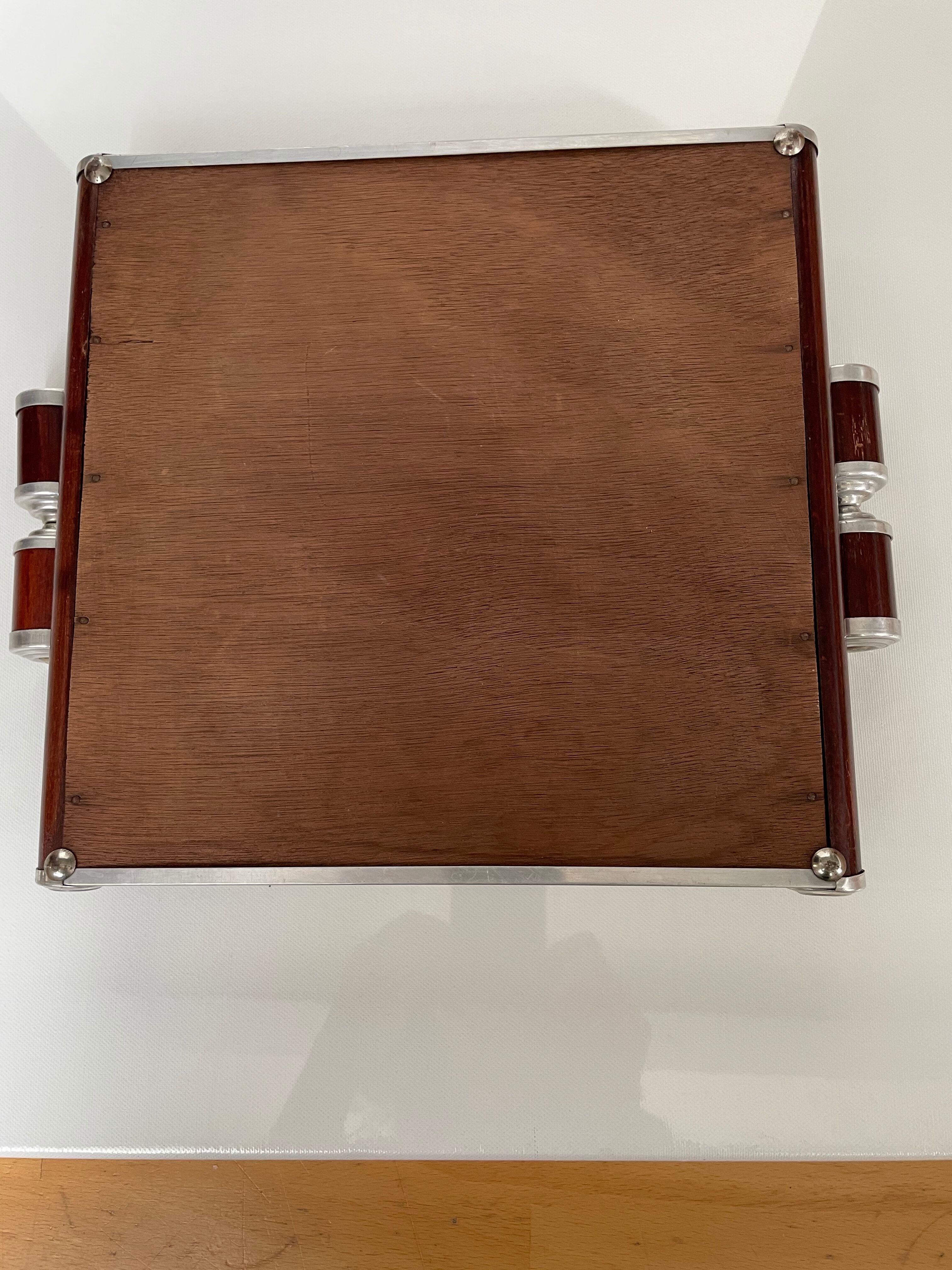 Art deco mahogany and metal tray
