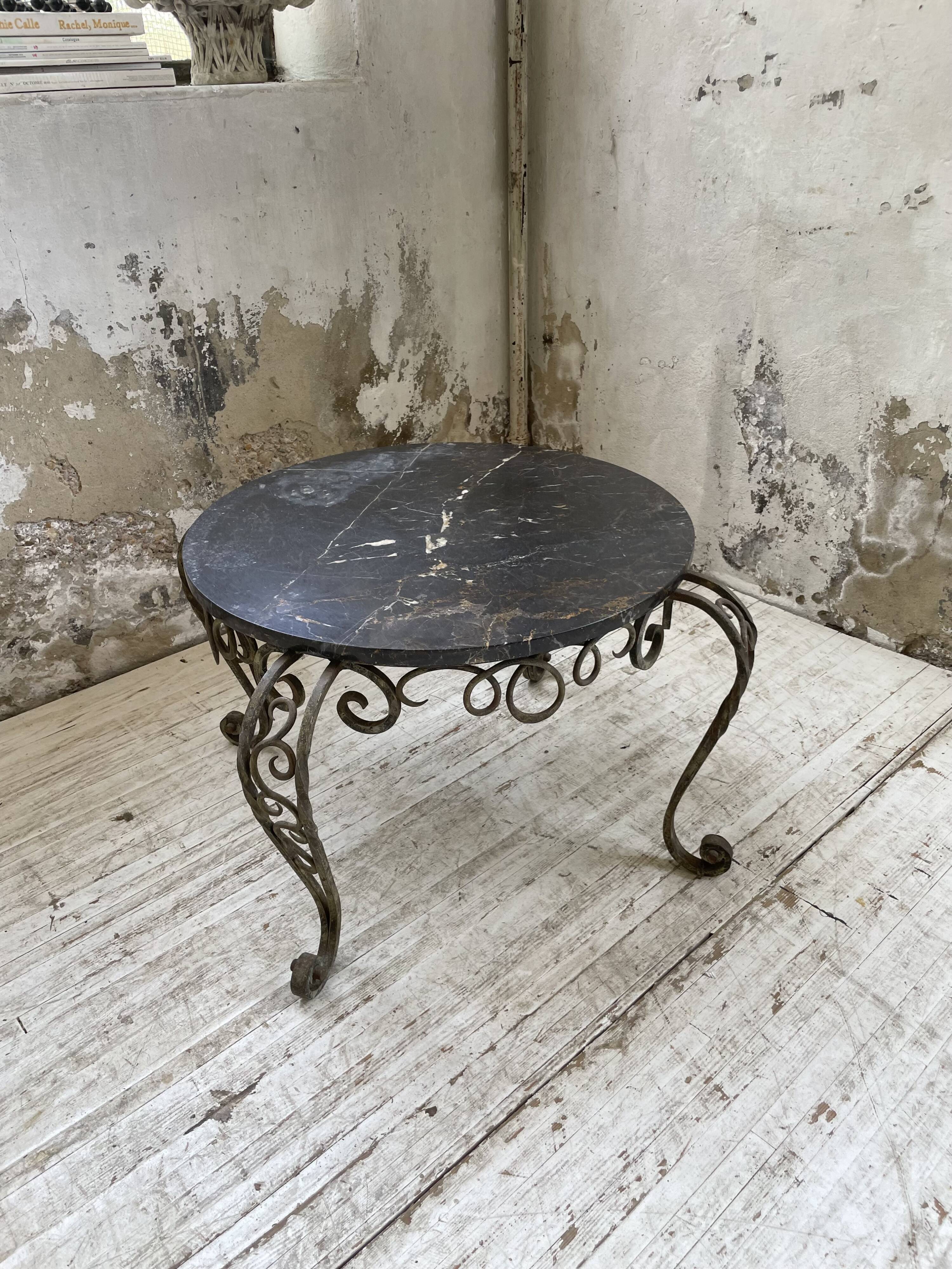 René Drouet coffee table in metal and black marble.