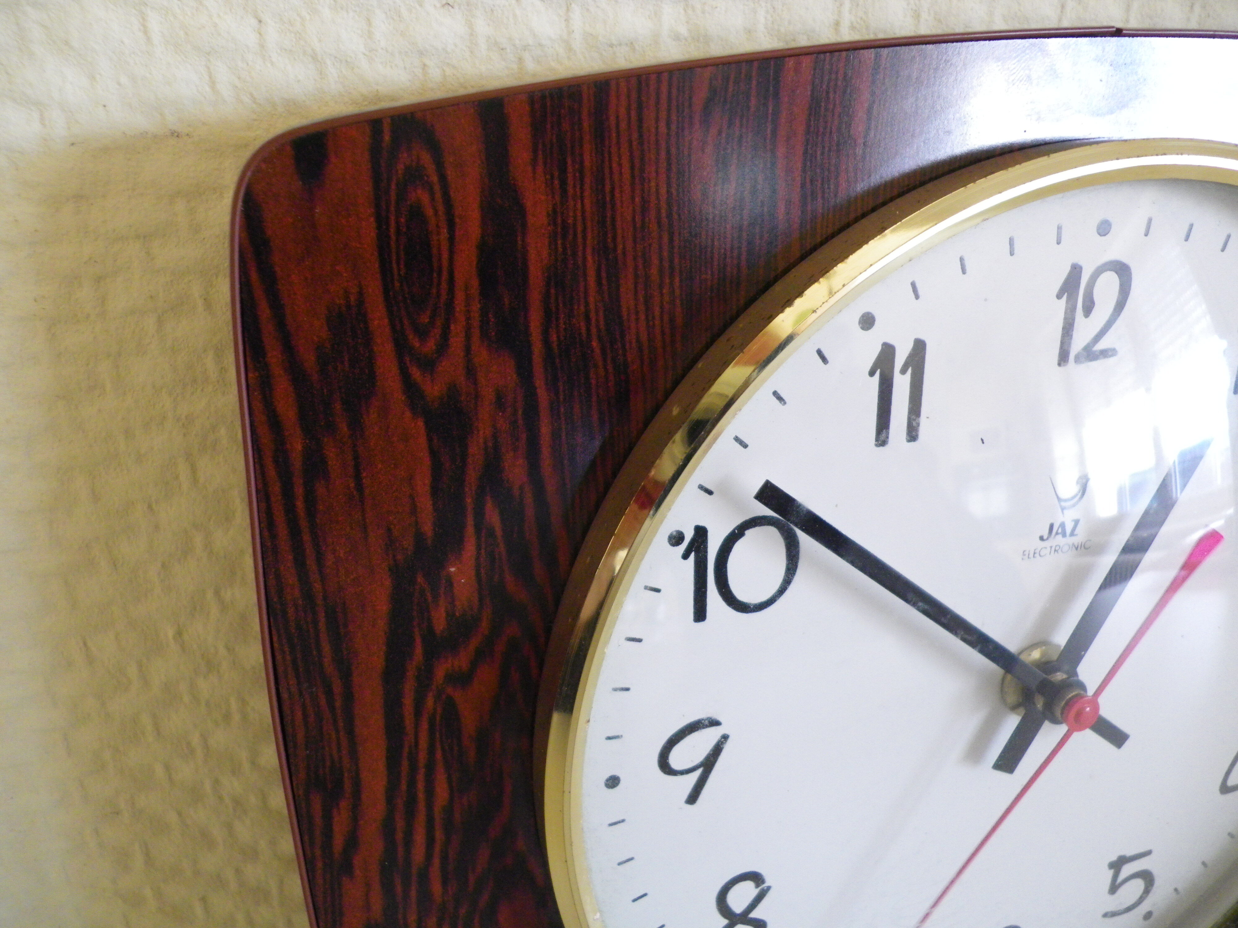 Electronic "Jaz" clock in formica, glass and brass - France - 60s