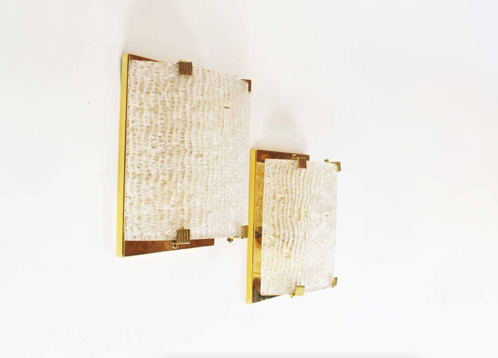 Set of large 1970s Italian brass & Murano glass wall lights