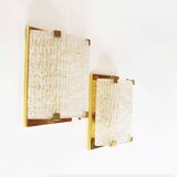 Set of large 1970s Italian brass & Murano glass wall lights