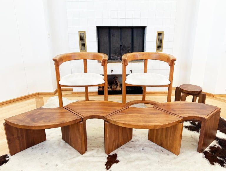 Modular "nuclear" bench + 5-piece coffee table 1940s