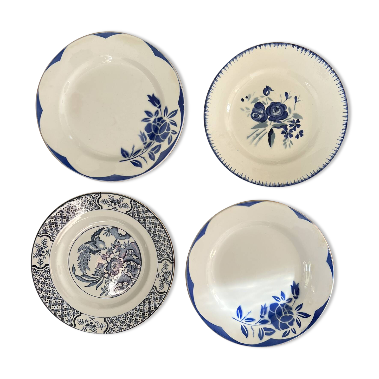 Assiettes à dessert dépareillées bleues