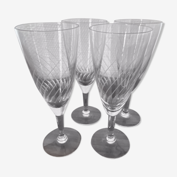 Set of 4 champagne flutes in engraved glass 10 cl