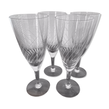 Set de 4 flûtes à champagne en verre gravé 10 cl