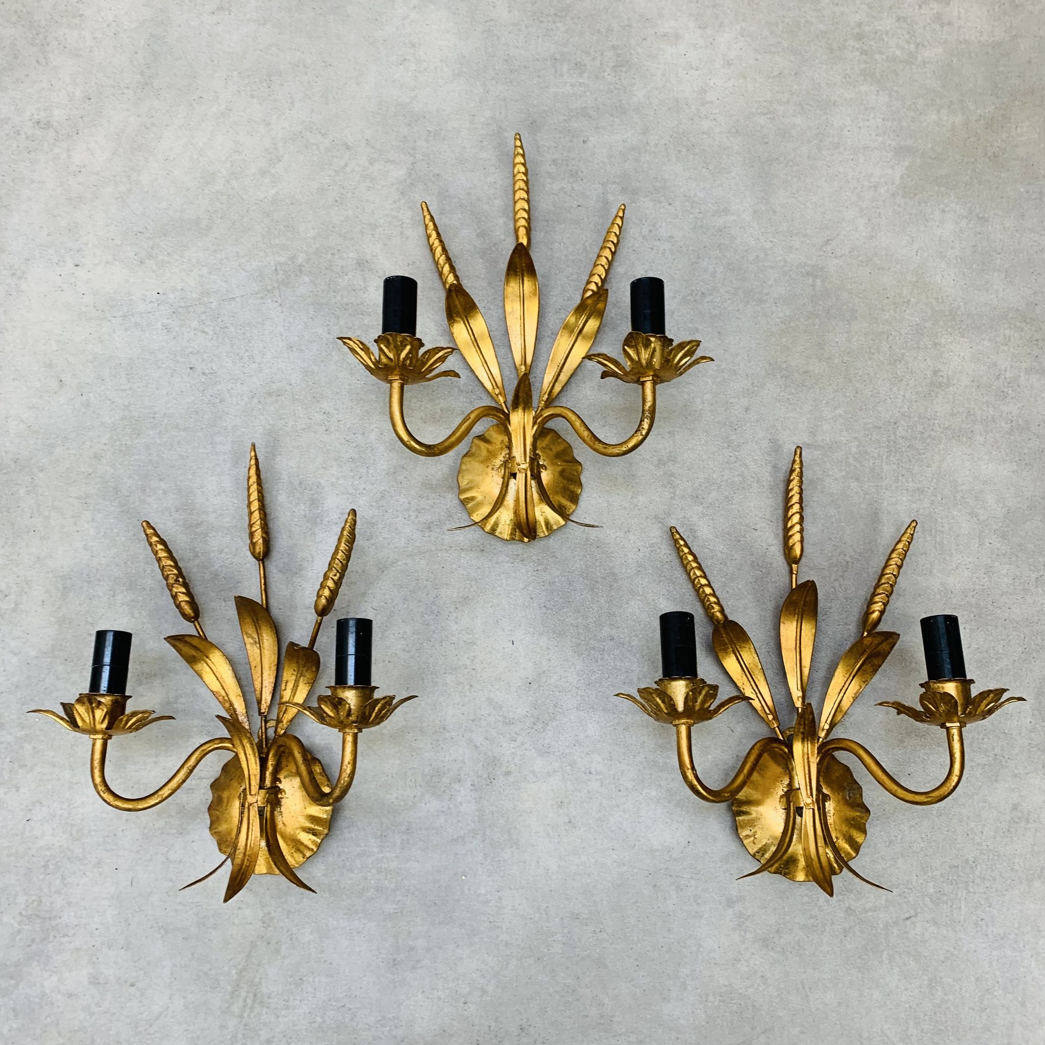 3 wall lamps ear of wheat golden foliage