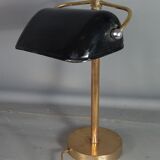 Old desk lamp called banker enamelled iron, brass and cast iron SB