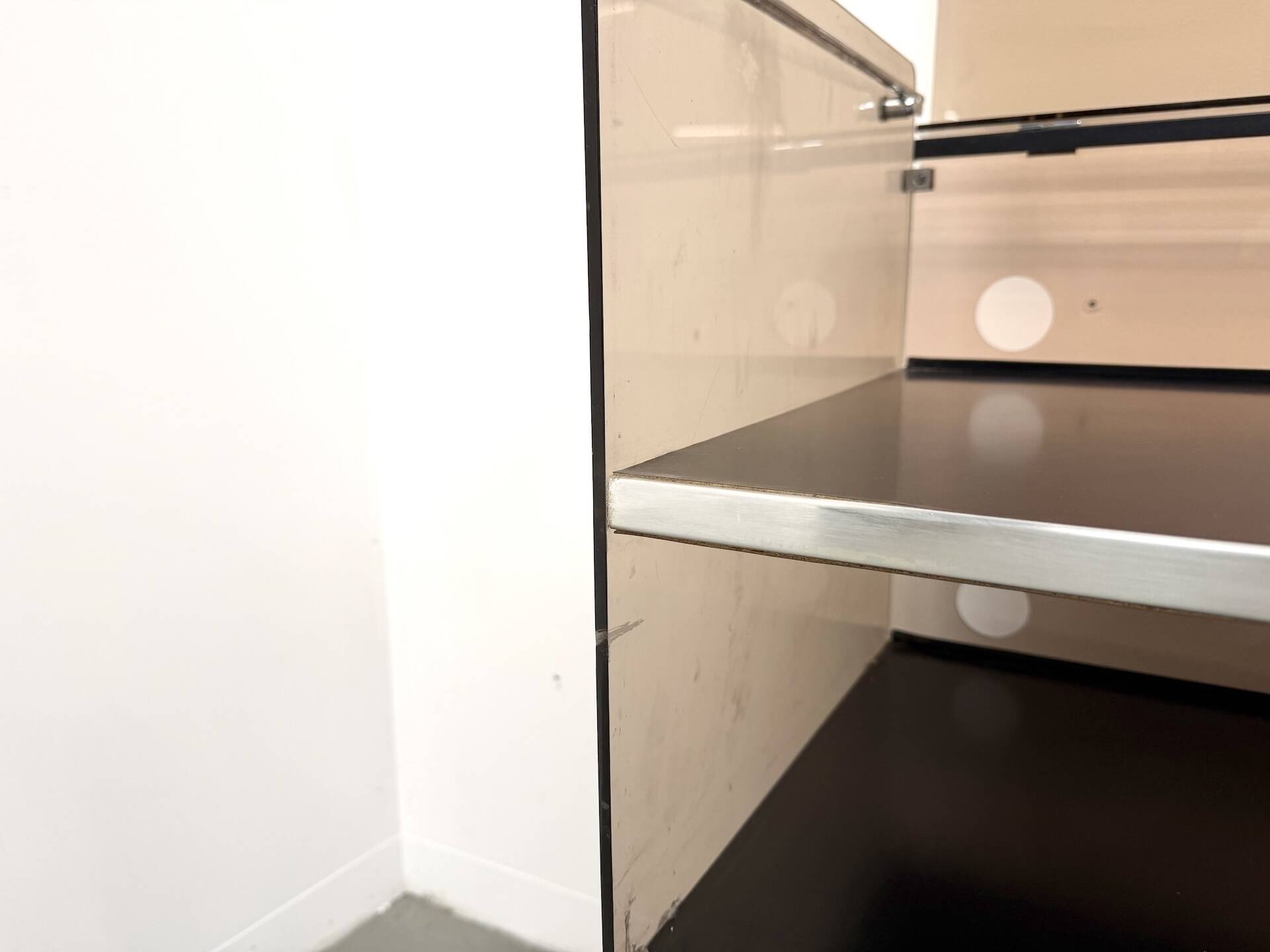 Hi-Fi furniture in smoked plexiglass and aluminium, Eric Maville