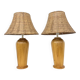 Vintage Ikea solid wooden table lamps with rattan shade, 1980s