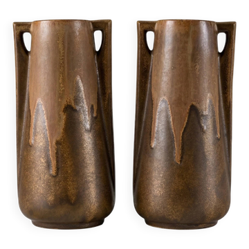 Pair of Denbac vases model 244 – vintage glazed French ceramics