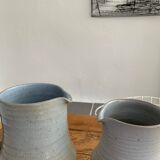Pair vintage enamelled ceramic pitchers