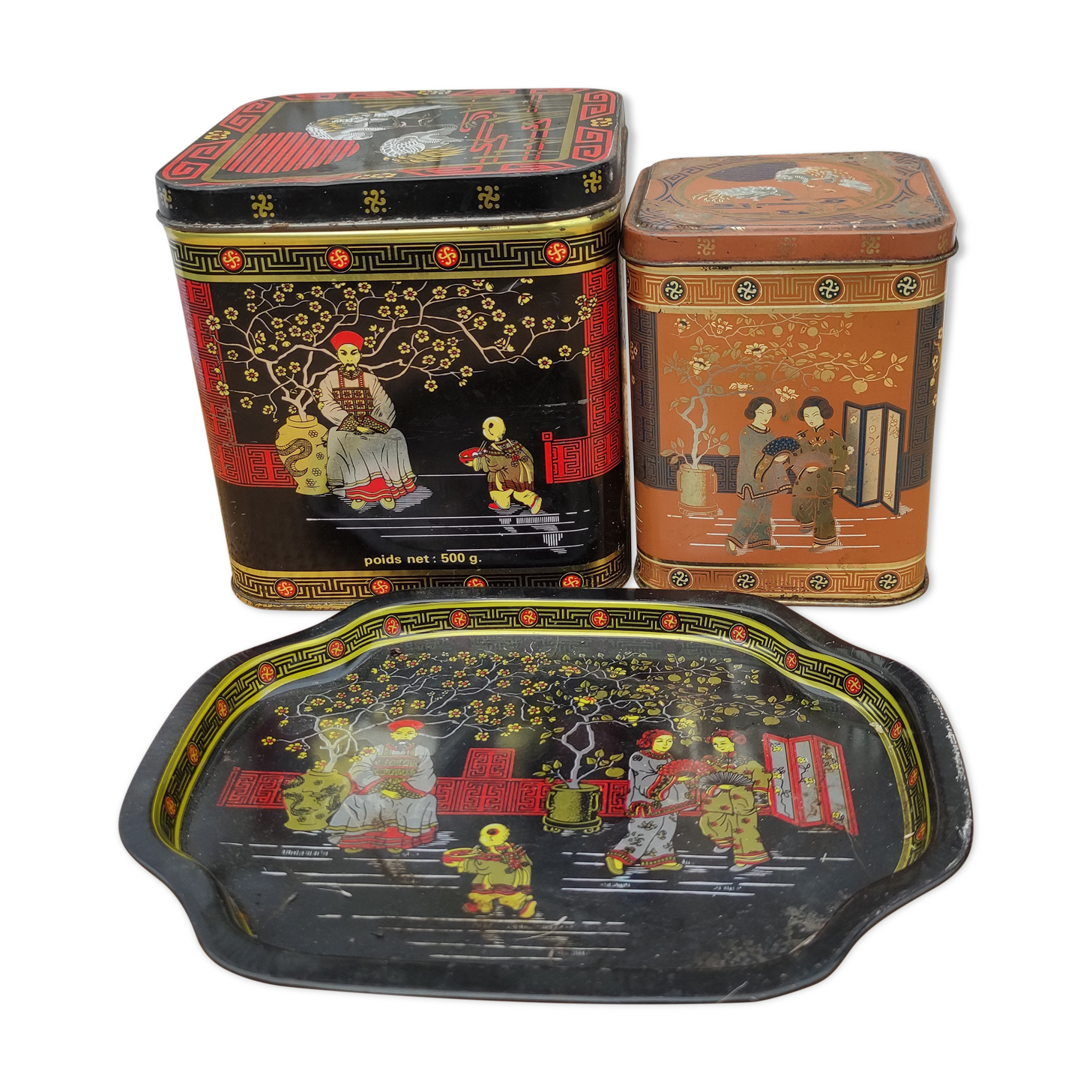 Vintage white metal tea boxes