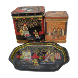 Vintage white metal tea boxes