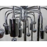 Suspension Sputnik vintage avec 9 points lumineux et 16 ampoules chromées