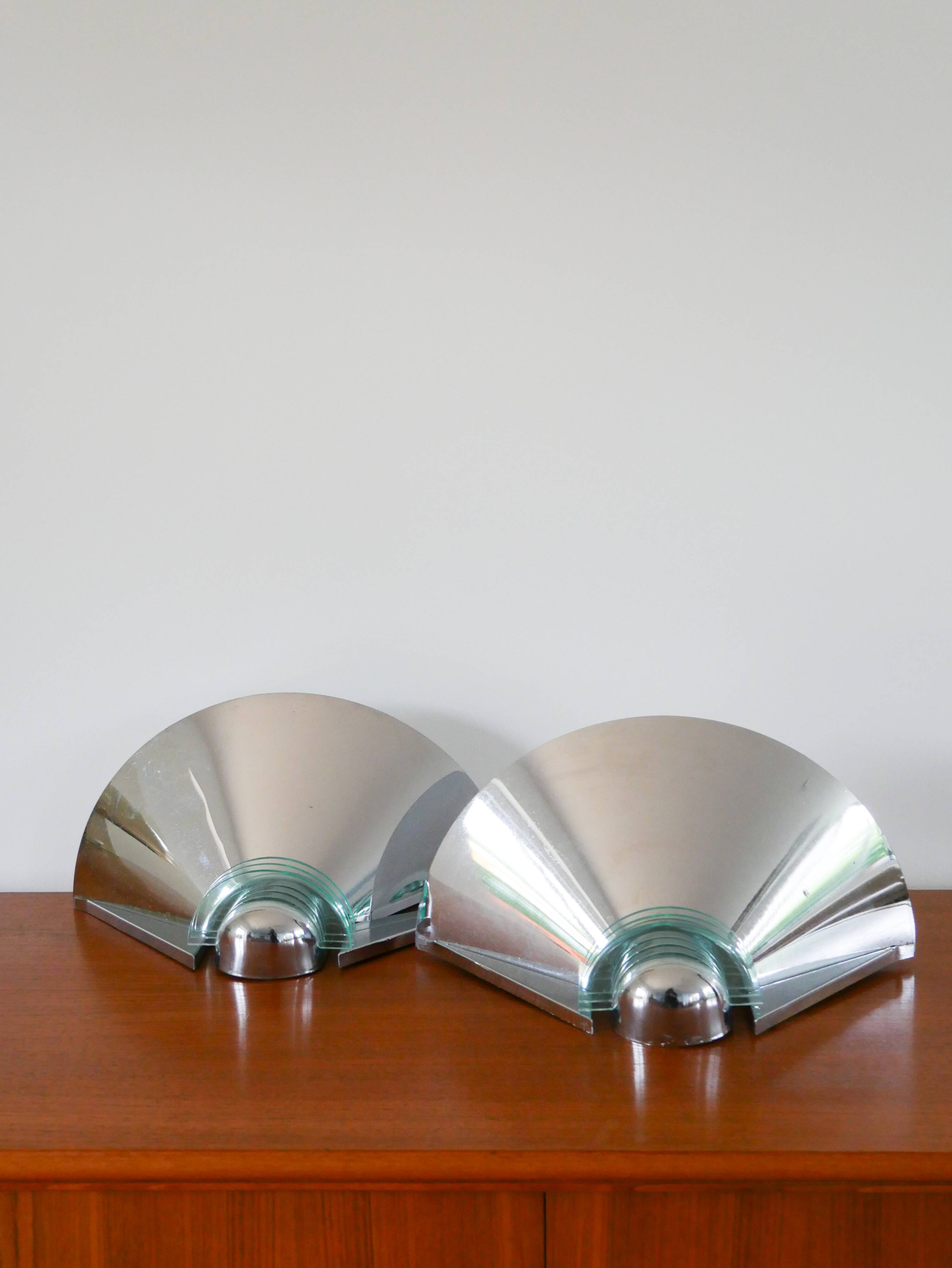 Pair of chrome and blue plexiglass wall lights, Made in Germany, Design, 1970