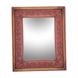 1950 wood and red leather studded mirror