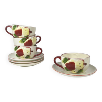 Set de 4 tasses avec soucoupes barbotine "Pomme"