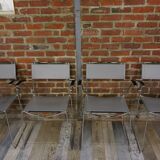 Lot of 4 Italian design chairs in leather and chrome