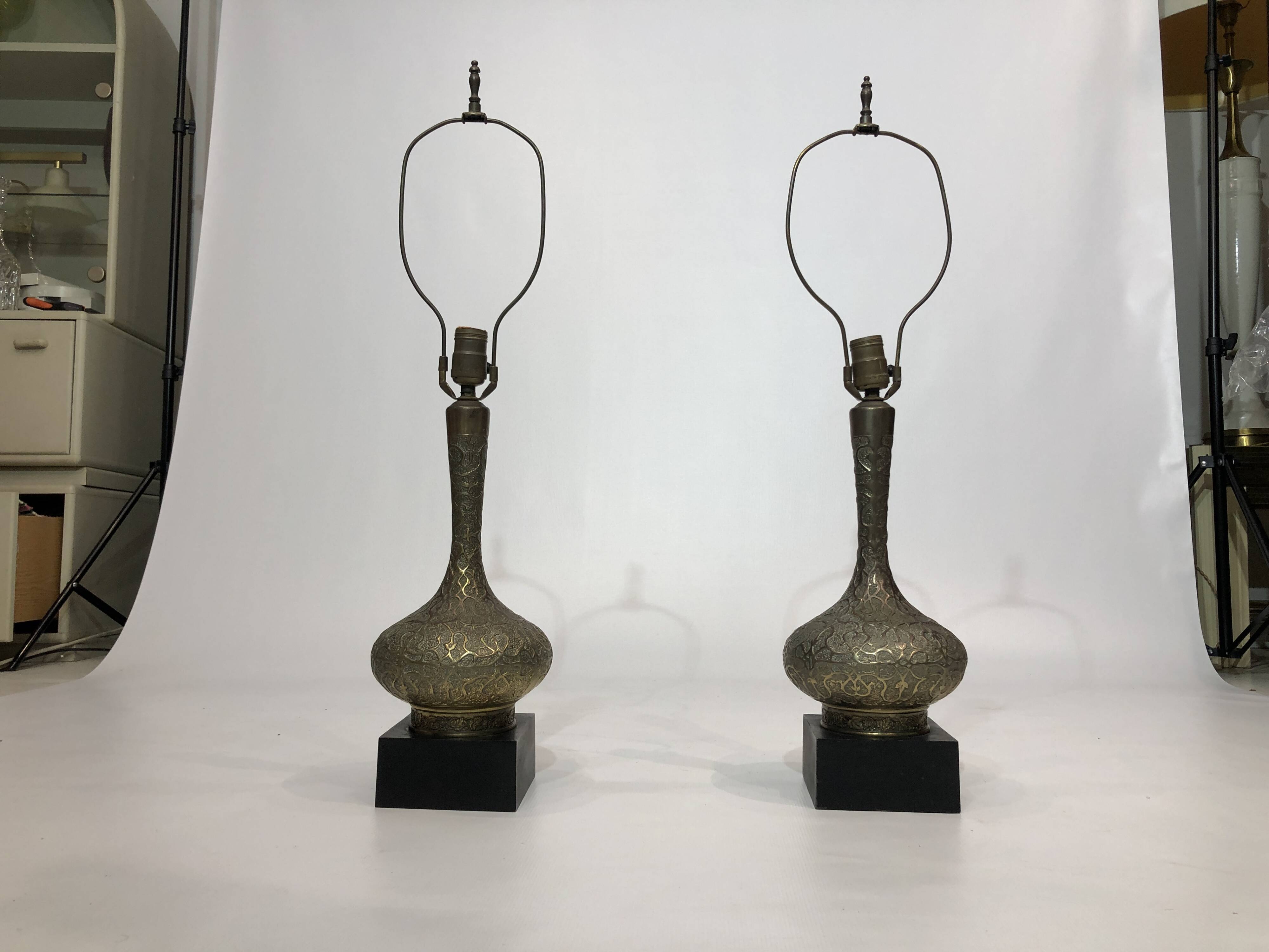 Pair Of Brass Oriental Style Table Lamps Mid Century 1960s Hollywood