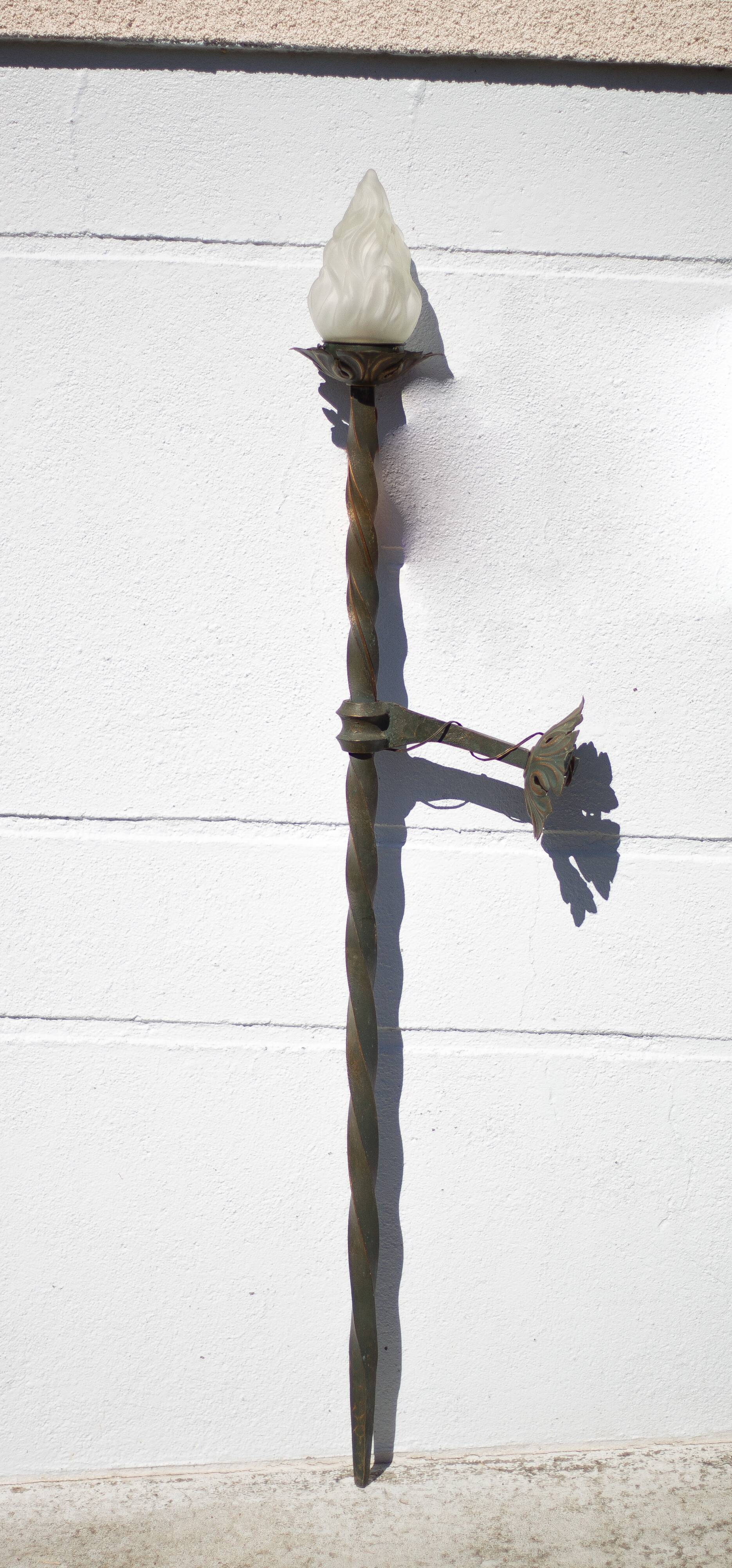 Wrought iron globe flame wall torch lamp, vintage wrought iron wall light, medieval