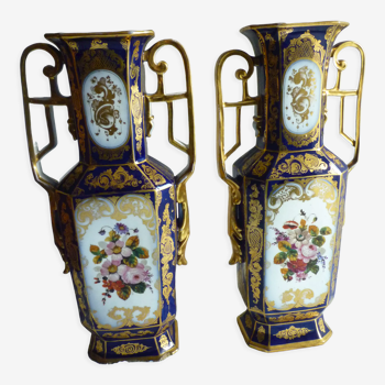 Pair of vases porcelain floral decoration late nineteenth