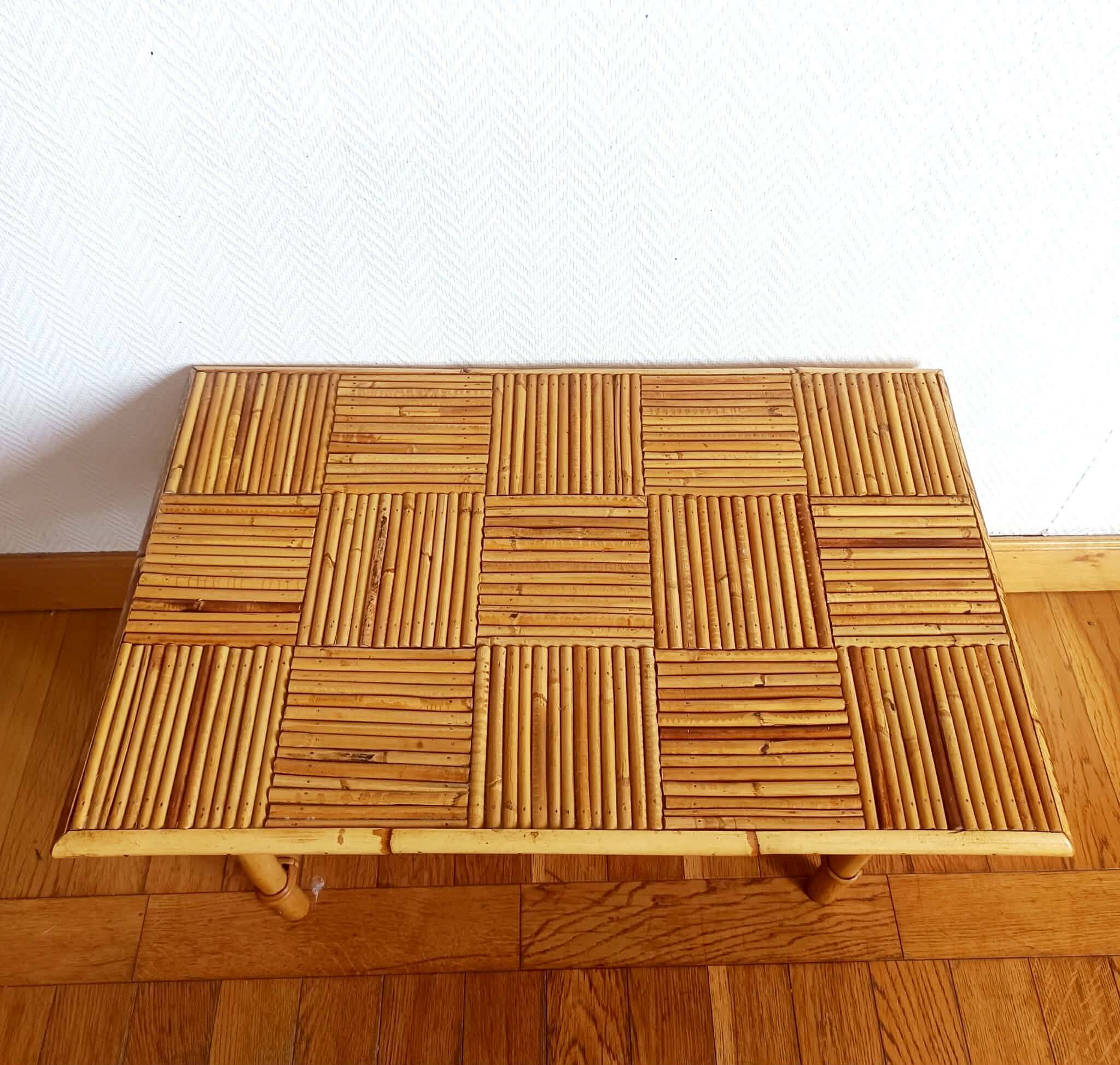 Bamboo coffee table in Audoux Minet vintage style from the 1960s.