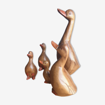 Family of 5 geese made of solid teak