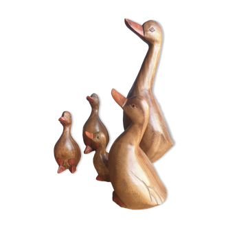 Family of 5 geese made of solid teak