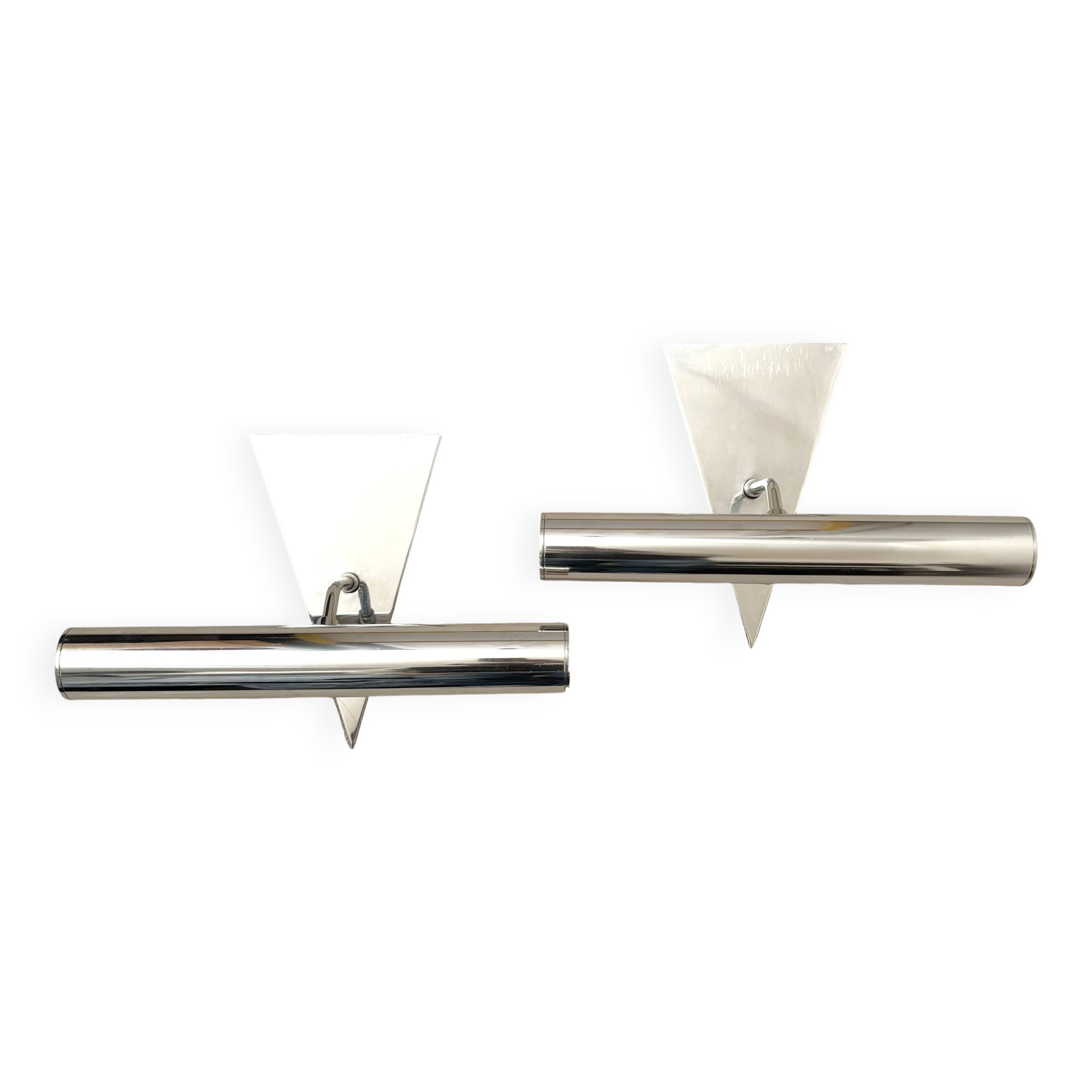 Pair of stainless steel wall lights 1980