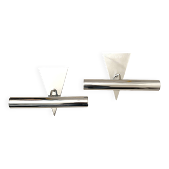 Pair of stainless steel wall lights 1980
