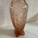 Art Deco pink molded glass vase